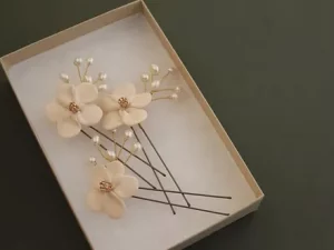 Primrose pink Blush Clay Flower Hairpins, Set of 3, Bridal hair accessories