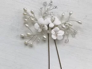 Boho Bridal Clay Flower Hairpin