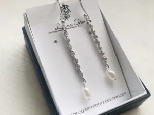 Silver Crystal drop pearl earrings