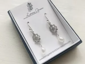 Silver Crystal pearl earrings