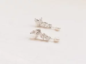 Silver Crystal Pearl drop earrings