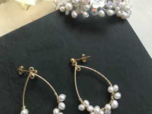 Gold Boho style hoop pearl earrings
