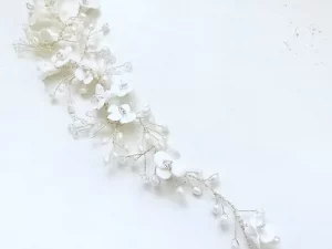 Ivory Clay Flowers Hair Vine